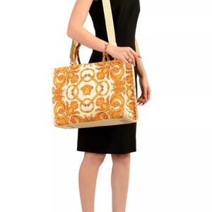 NWT Versace Top Handle Tote Fabric White/Gold Bag, Shoulder Bag $1500